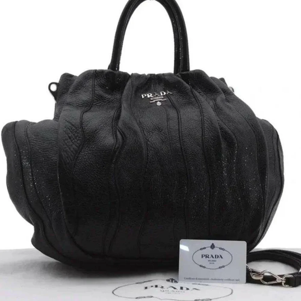 Prada Cervo Lux Stripes Leather 2Way Hand Shoulder Bag